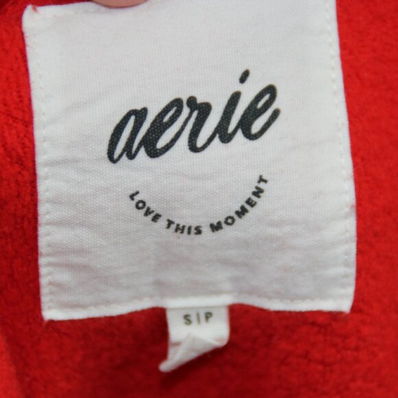 Aerie Oversized Hometown Holiday Red Sherpa Sweatshirt Pockets Size Small Cozy - Picture 8 of 8